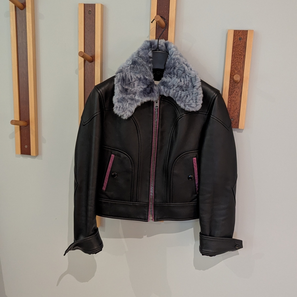Coach x Selena Gomez Leather Jacket With Removable Faux Fur Collar